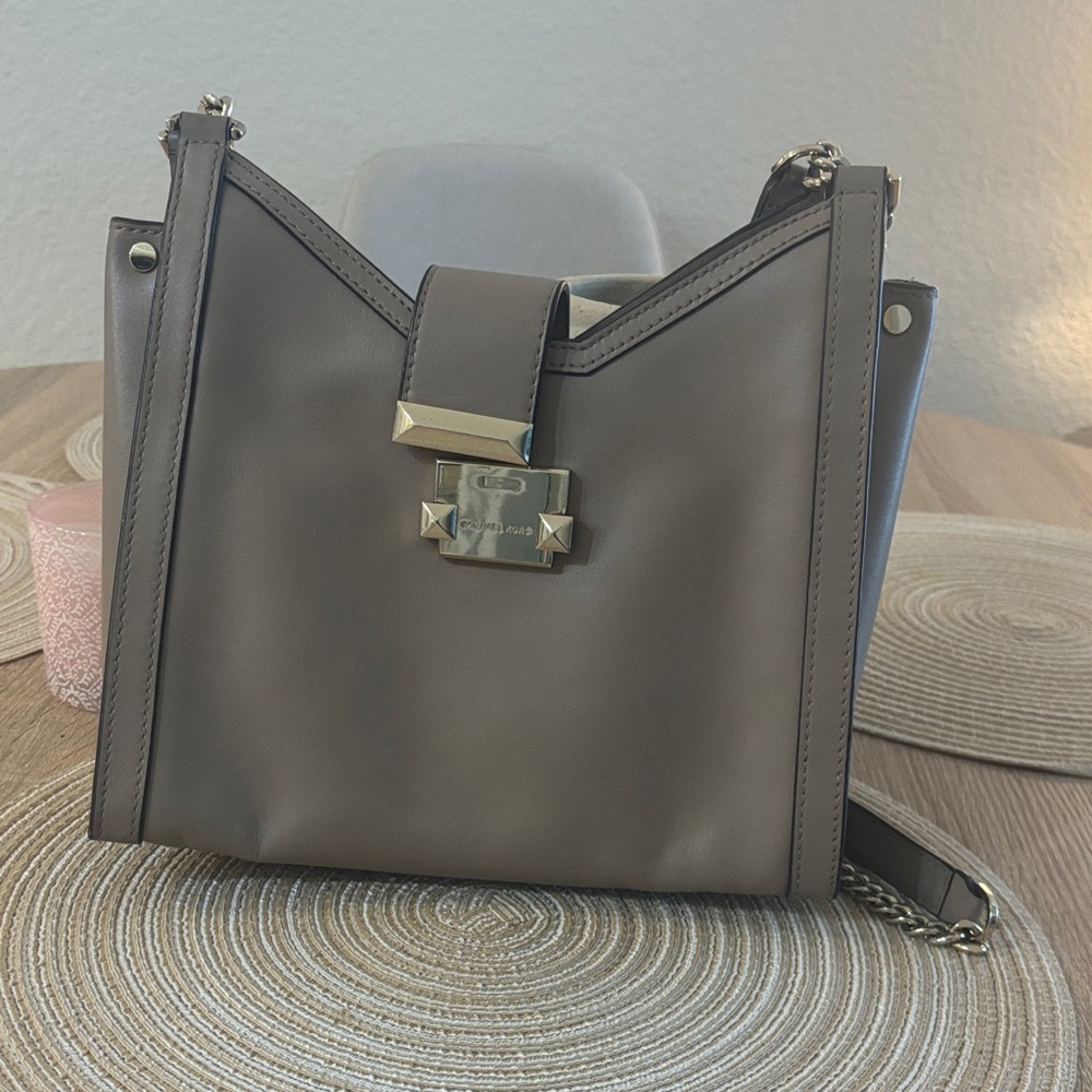 Michael Kors Taupe Shoulder Bag with Metallic Details